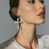 Francesca's Luxe Plated Crystal Cross Earrings Silver Earrings