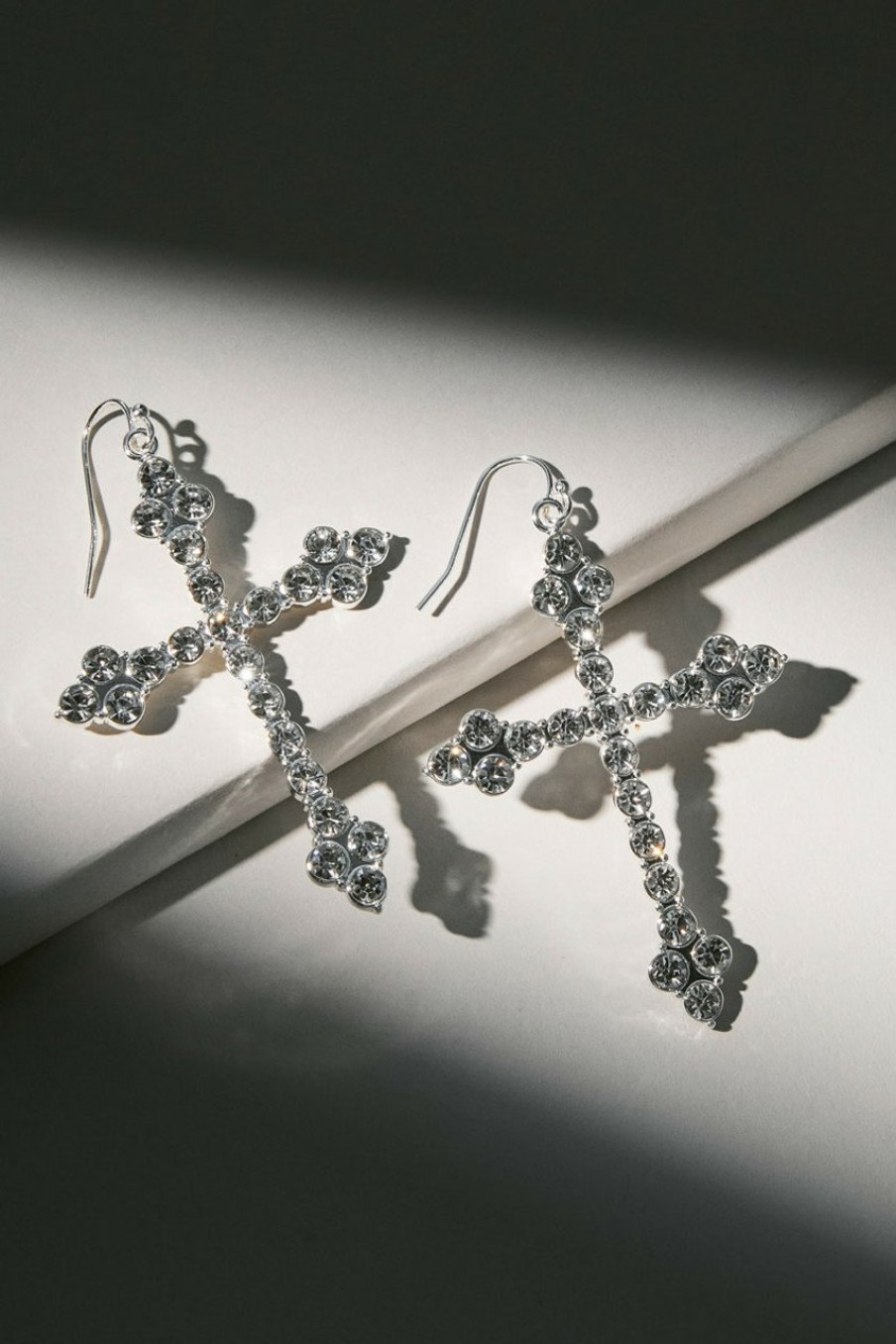 Francesca's Luxe Plated Crystal Cross Earrings Silver Earrings