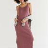 Francesca's Jessie Rib Knit Maxi Dress Burgundy Dresses