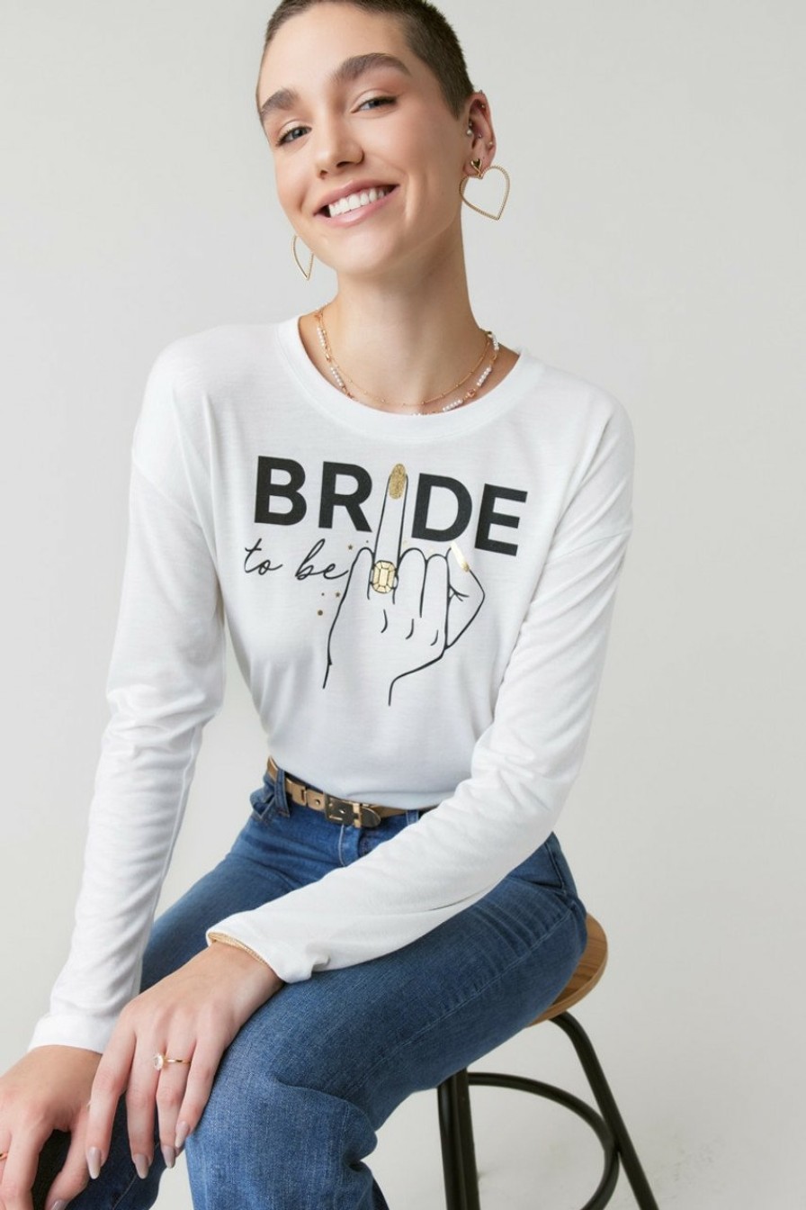 Francesca's Bride To Be Long Sleeve Graphic Tee White Tops