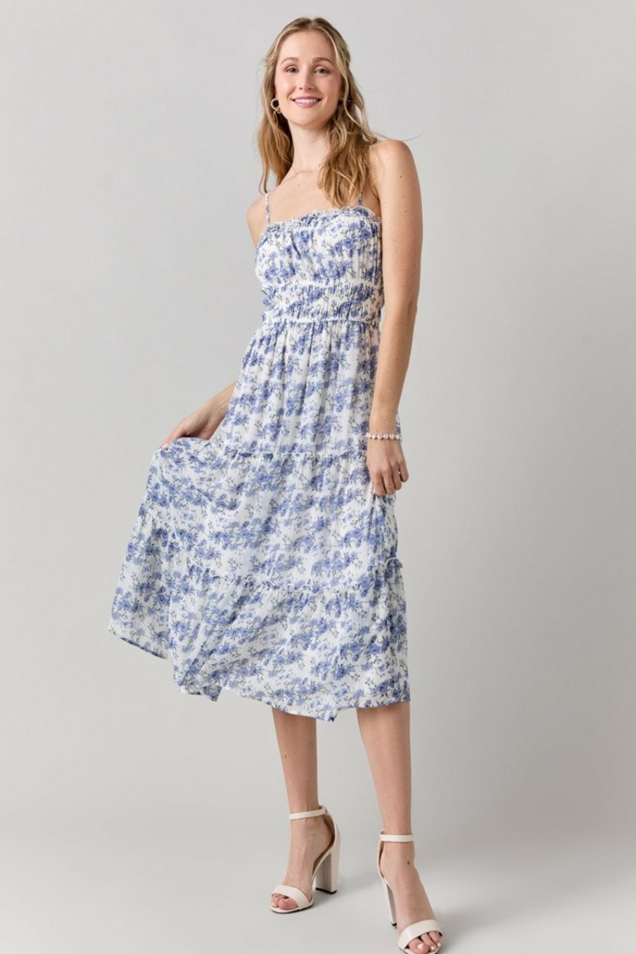 Francesca's Janine Floral Emma Midi Dress White Dresses