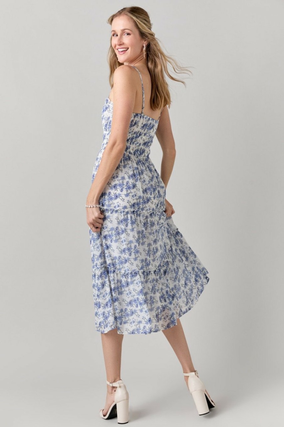 Francesca's Janine Floral Emma Midi Dress White Dresses