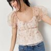 Francesca's Lisa Organza Puff Sleeve Blouse White Tops