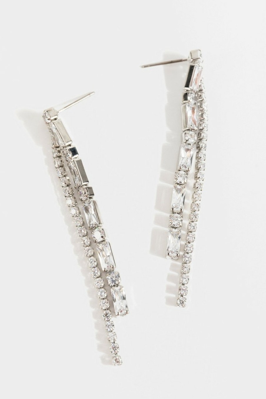 Francesca's Adriana Crystal Linear Earrings Silver Earrings