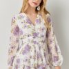 Francesca's Vanessa Tiered Bottom Floral Romper Ivory Dresses