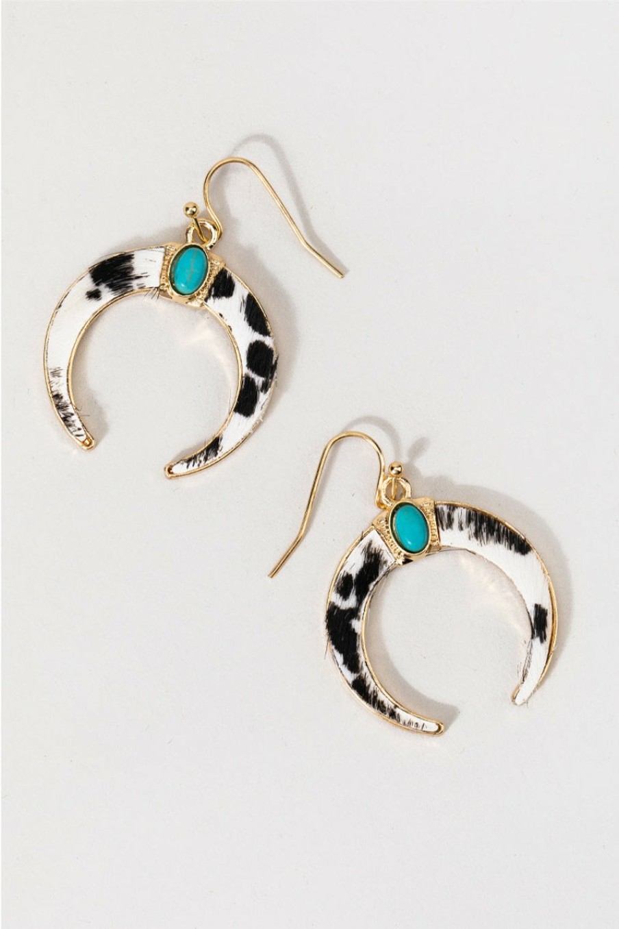 Francesca's Murissa Cow Print Bullhorn Drop Earrings Turquoise Earrings