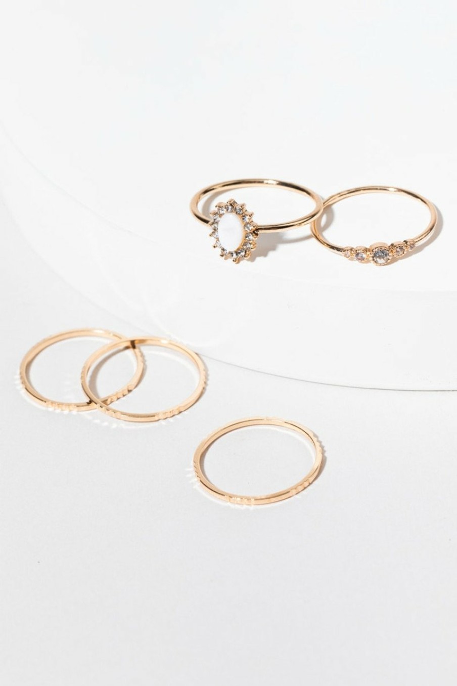 Francesca's Eve Texture Band Mop Focal Ring Pack Gold Rings