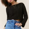 Francesca's Sherrie Pointelle Crewneck Pullover Sweater Tops