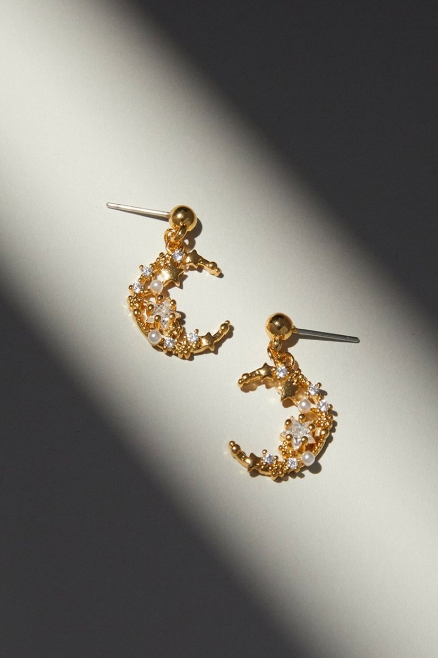 Francesca's Luxe 14K Gold Plated Cz Cluster Moon Drop Earrings Crystal Earrings