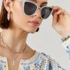 Francesca's Leah Oversized Metal Cat Eye Sunglasses Light Blue Sunglasses