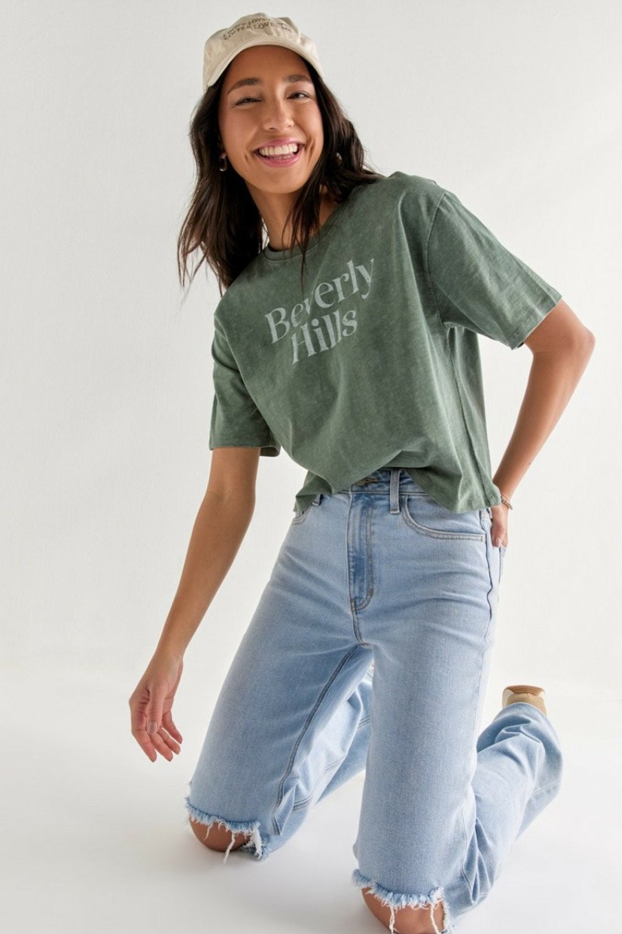 Francesca's Madelyn Short Sleeve Top Sage Green Tops