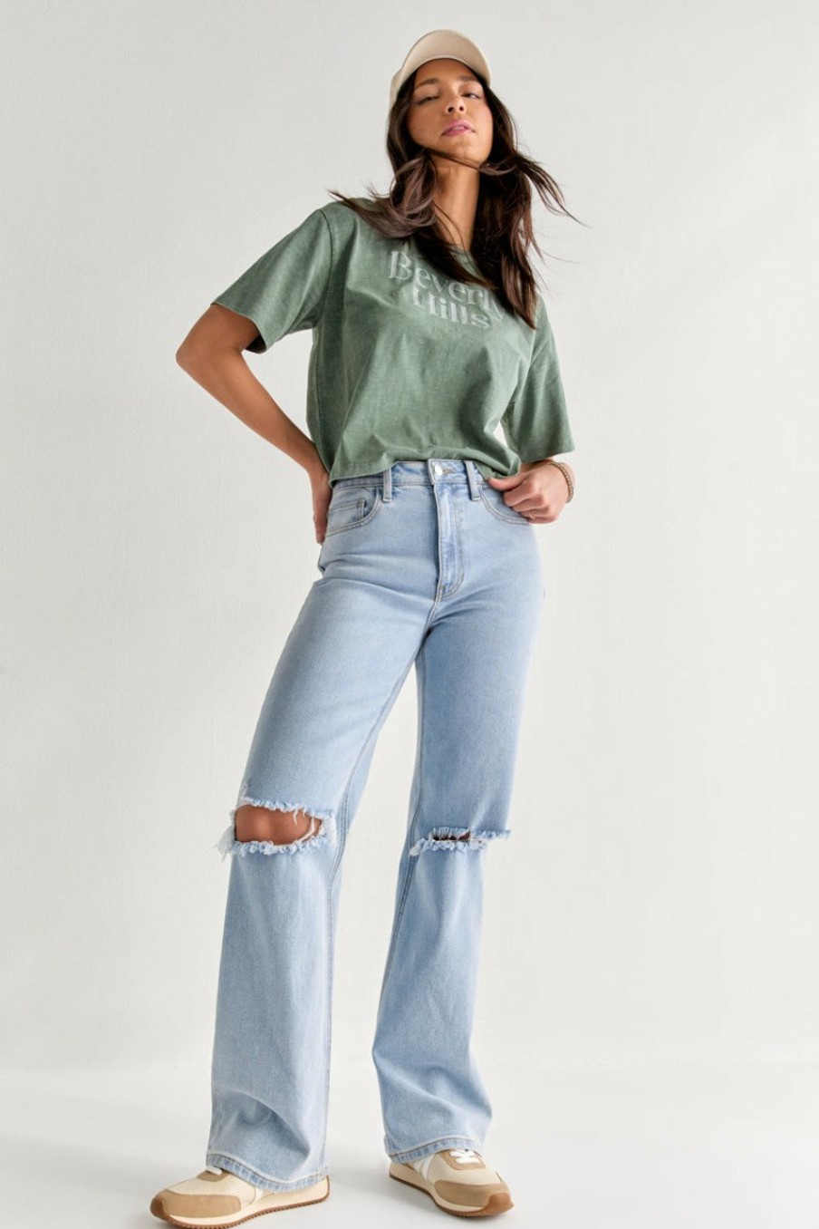 Francesca's Madelyn Short Sleeve Top Sage Green Tops