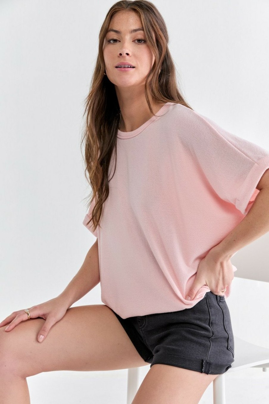 Francesca's Annabeth Crew Neck Dolman Tee Tops