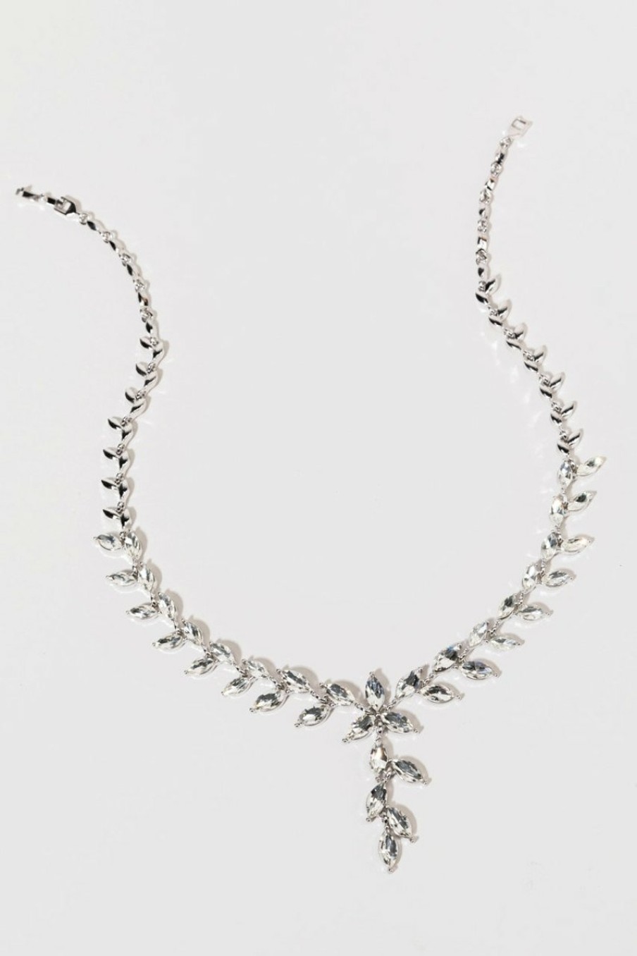 Francesca's Paula Crystal Metal Leaf Necklace Silver Necklaces