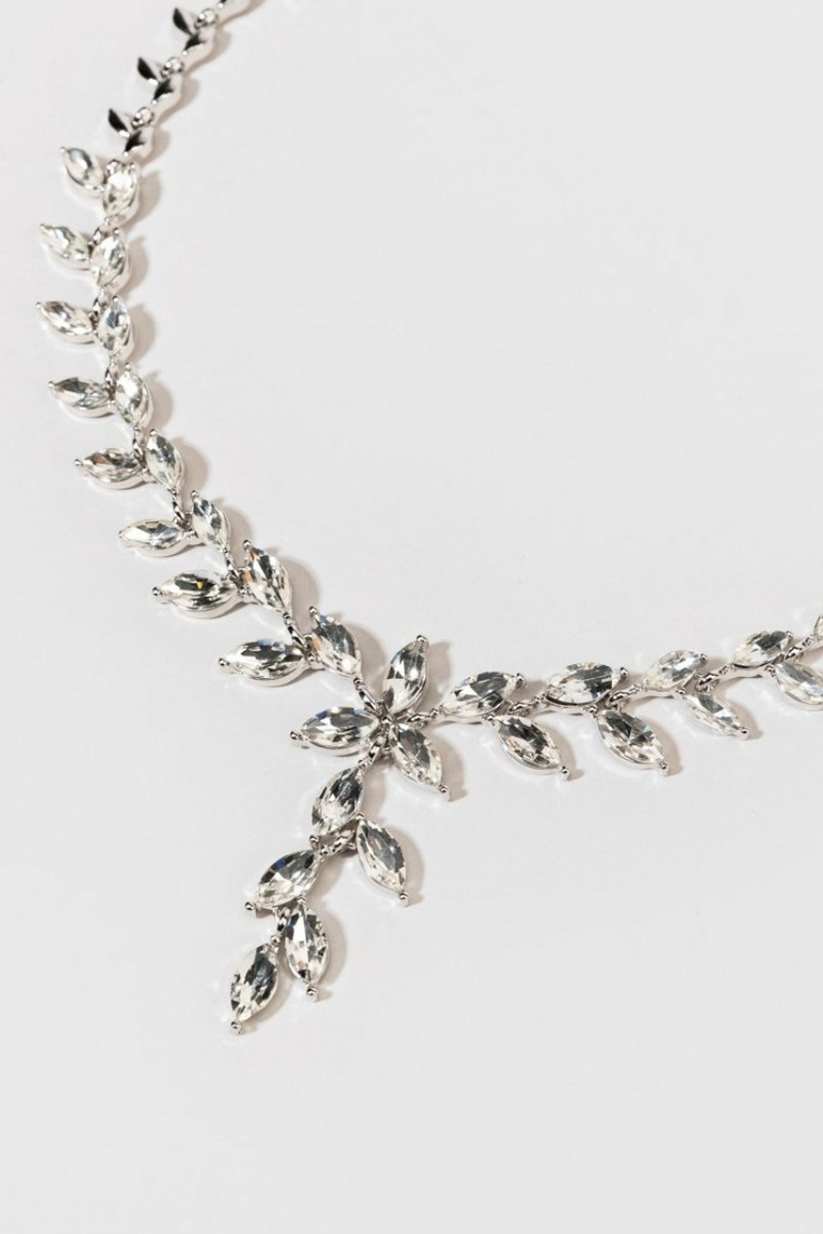 Francesca's Paula Crystal Metal Leaf Necklace Silver Necklaces