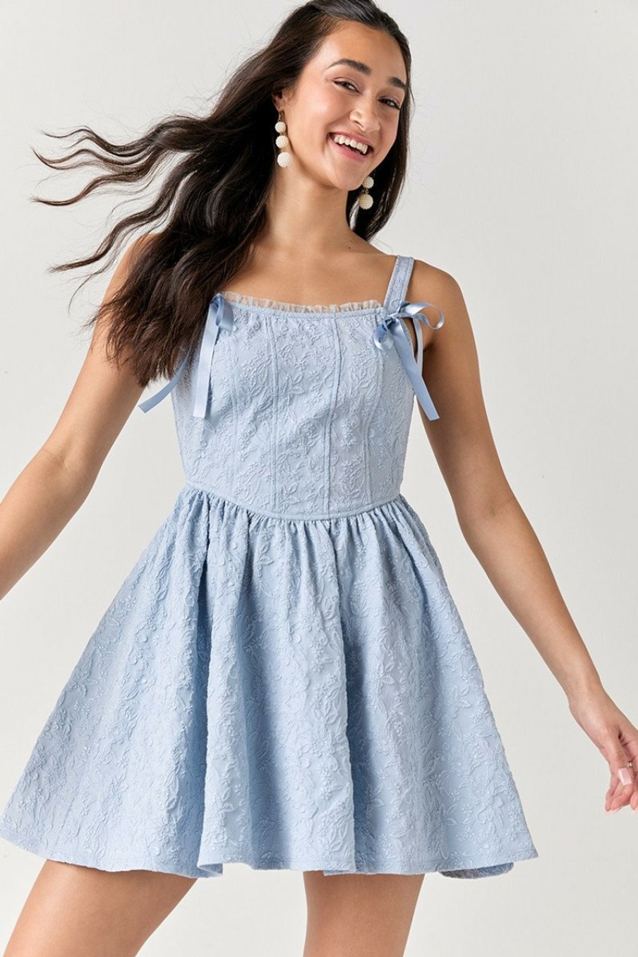 Francesca's Madalyn Jacquared Dress Light Blue Dresses