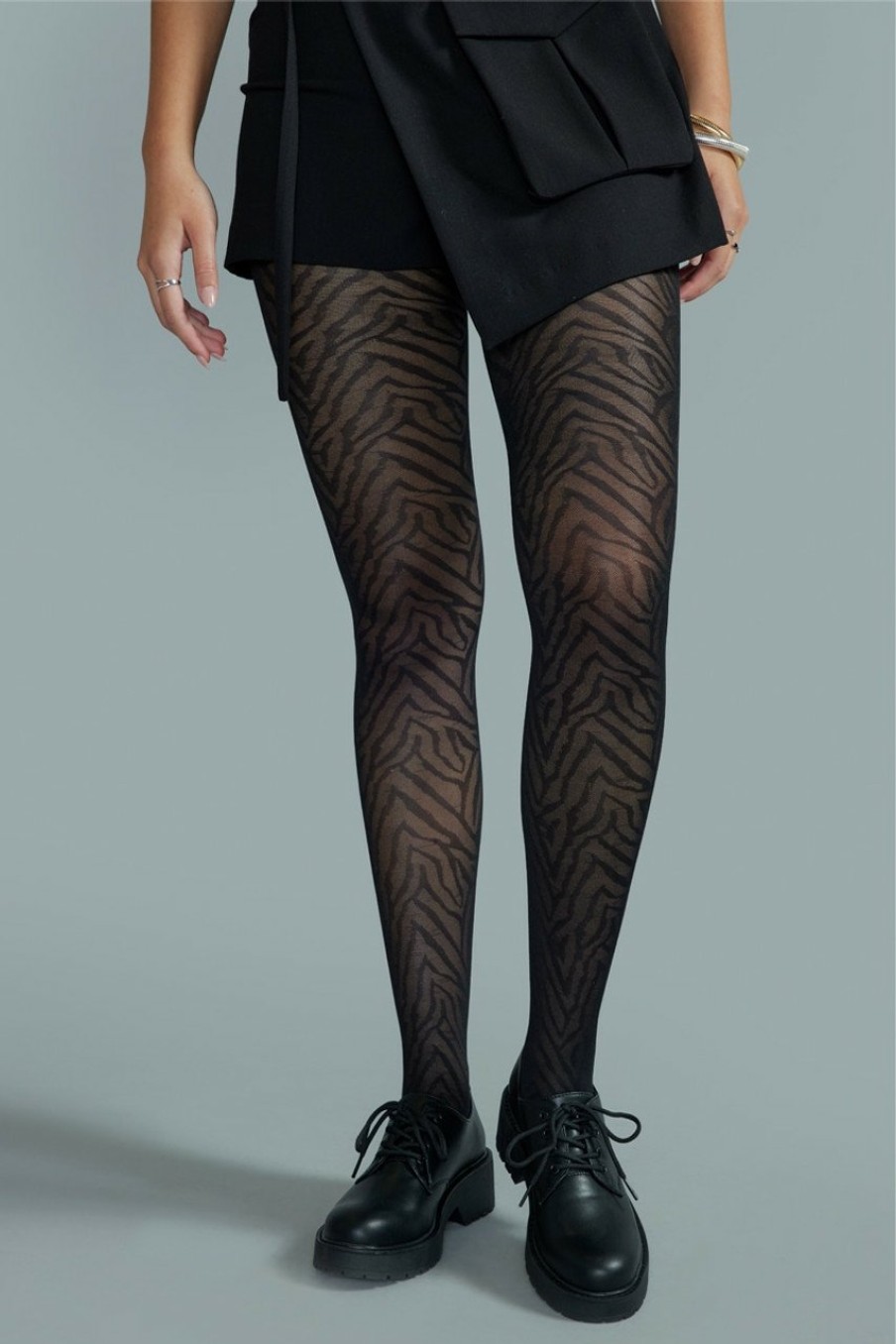 Francesca's Eliza Sheer Tiger Print Tights Black Socks & Tights