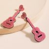 Francesca's Valo Glitter Guitar Drop Earrings Pink Earrings