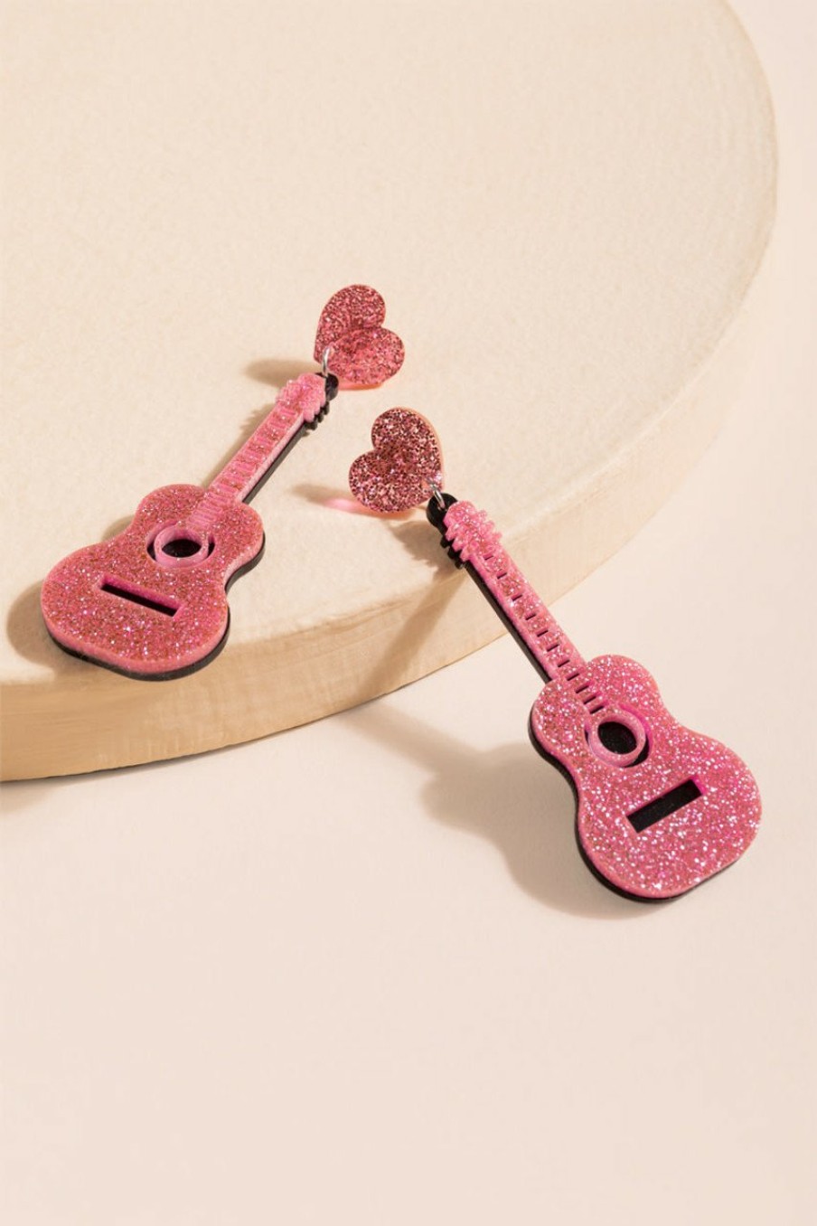 Francesca's Valo Glitter Guitar Drop Earrings Pink Earrings