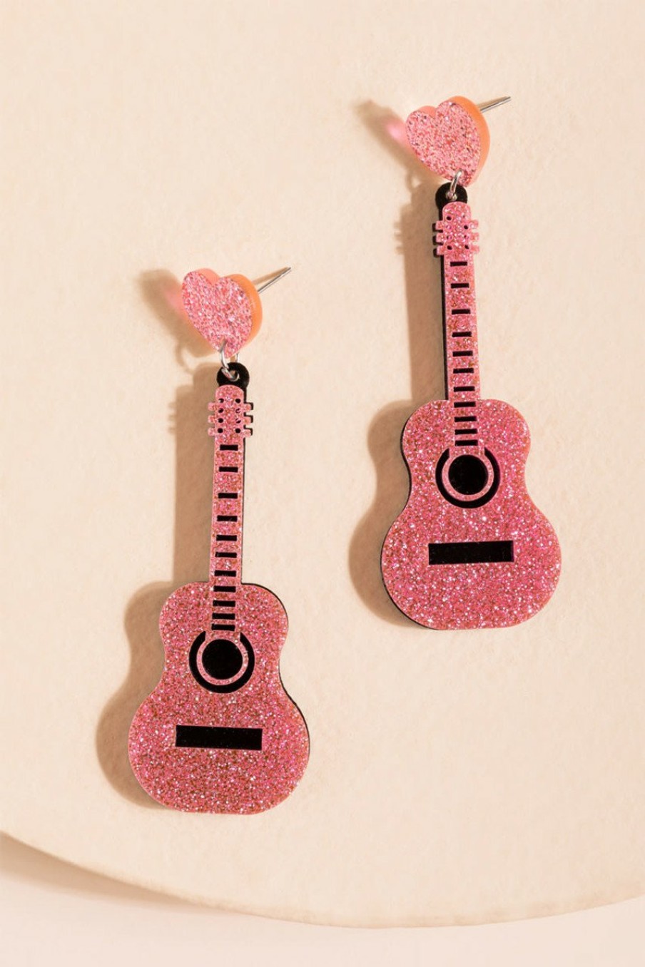 Francesca's Valo Glitter Guitar Drop Earrings Pink Earrings