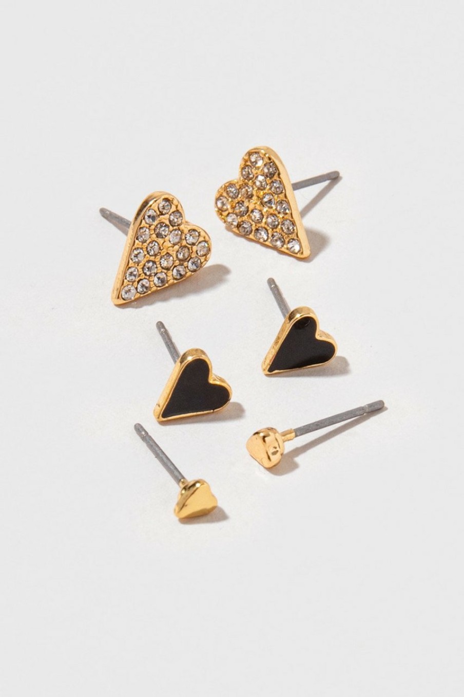 Francesca's Joana Gold And Heart Earring Set Black Earrings