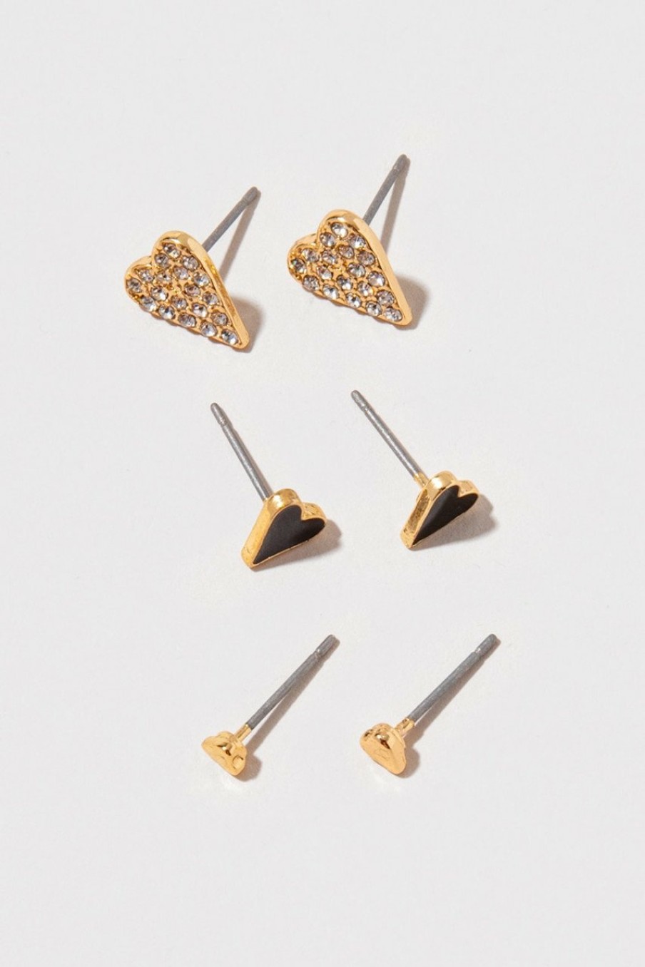 Francesca's Joana Gold And Heart Earring Set Black Earrings