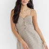 Francesca's Shavon Stripe Button Front Dress Taupe Dresses