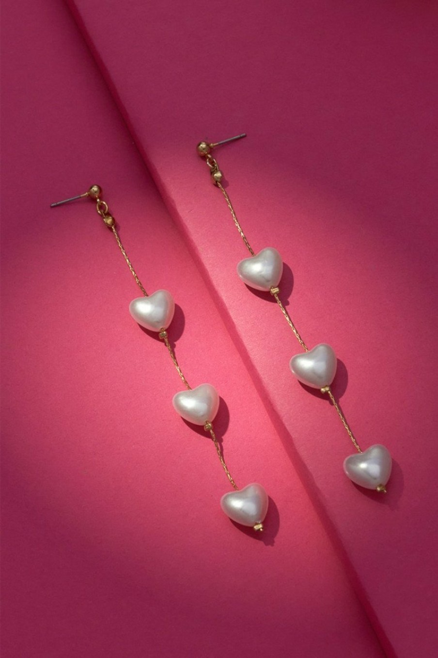 Francesca's Luxe 14K Gold Plated Hearts Linear Earrings Pearl Earrings