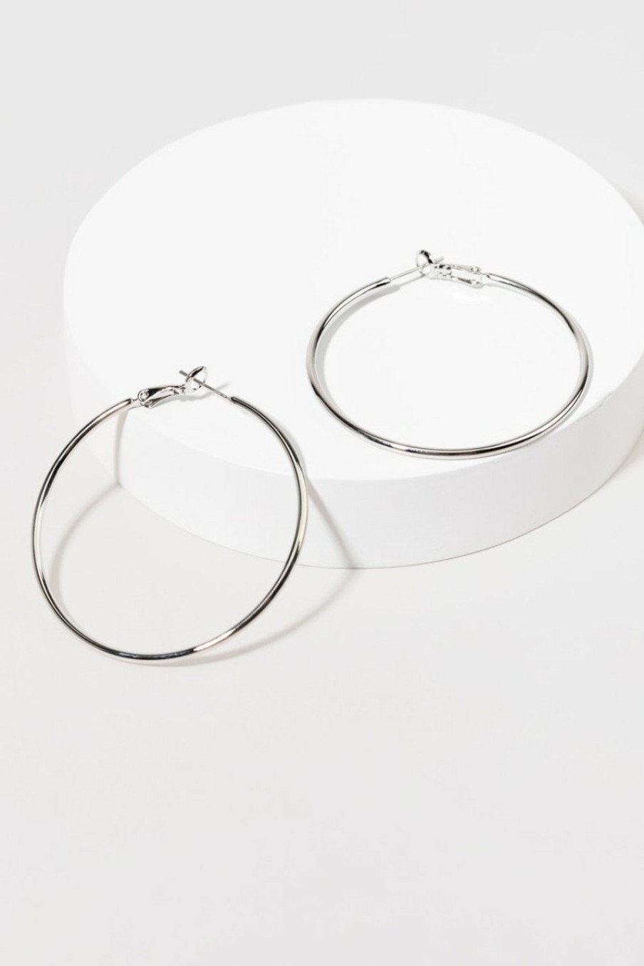 Francesca's Alissa Brass Smooth Basic Large Hoops Silver Earrings