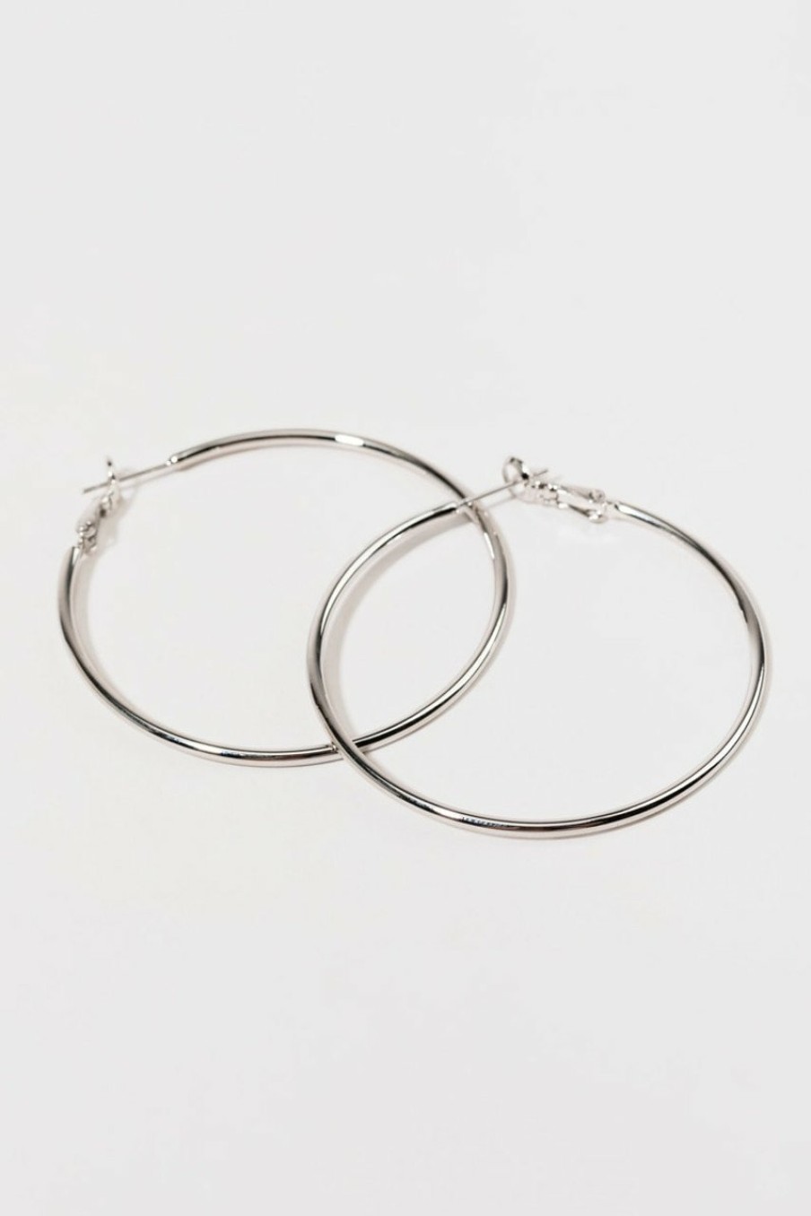 Francesca's Alissa Brass Smooth Basic Large Hoops Silver Earrings