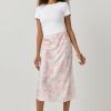 Francesca's Carole Floral Satin Midi Skirt Ivory Skirts