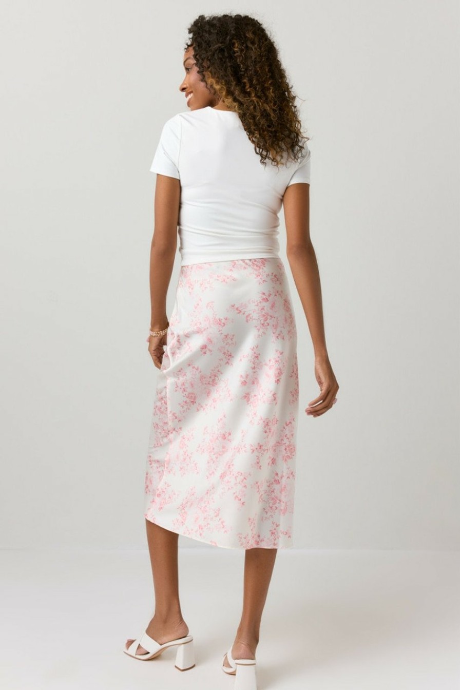 Francesca's Carole Floral Satin Midi Skirt Ivory Skirts