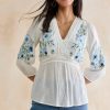 Francesca's Allison Embroidered Bow Back Blouse White Tops