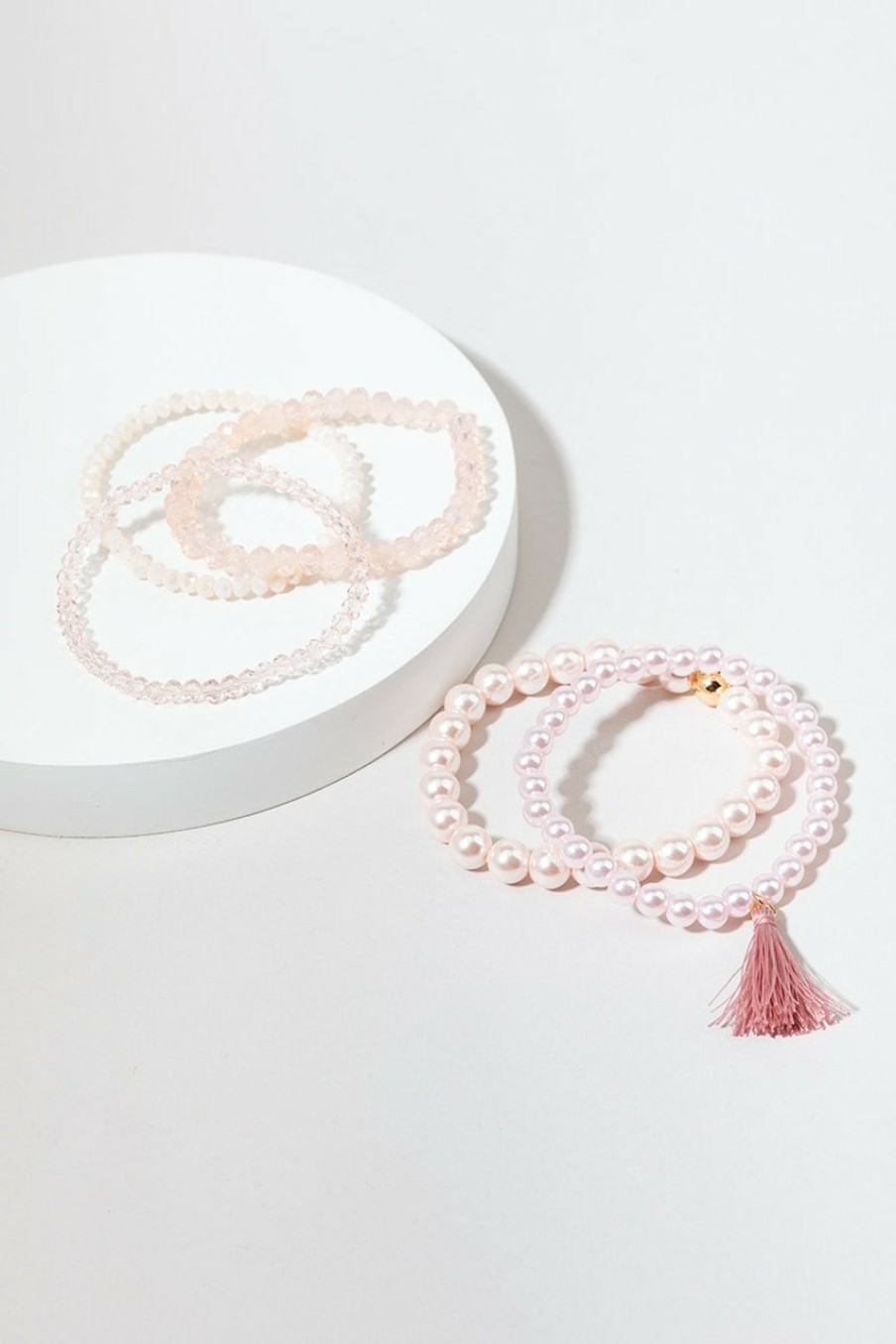 Francesca's Buffy Pearl Bracelets Set Pink Bracelets