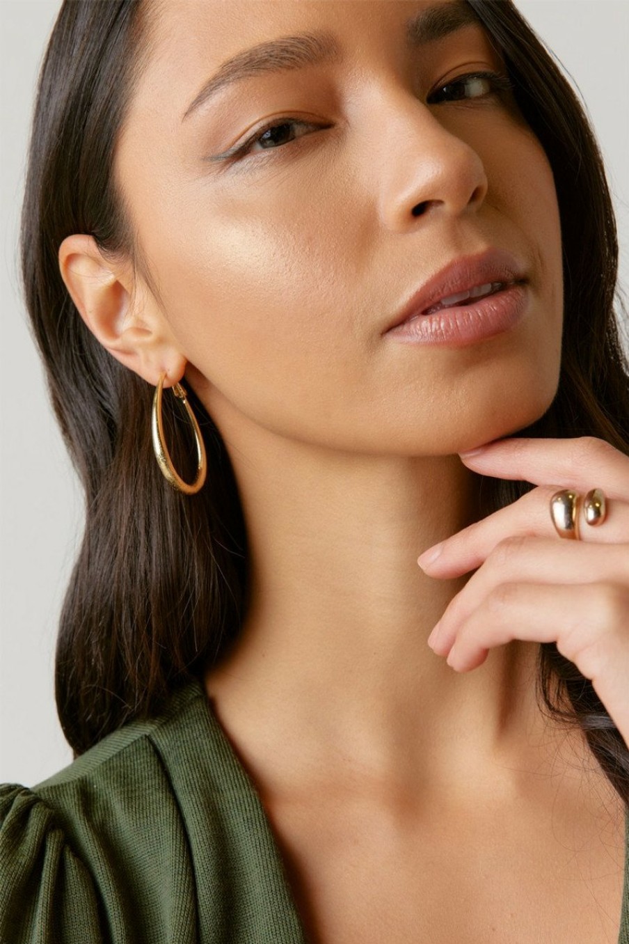 Francesca's Lill Sandblast Oval Hoop Earrings Gold Earrings