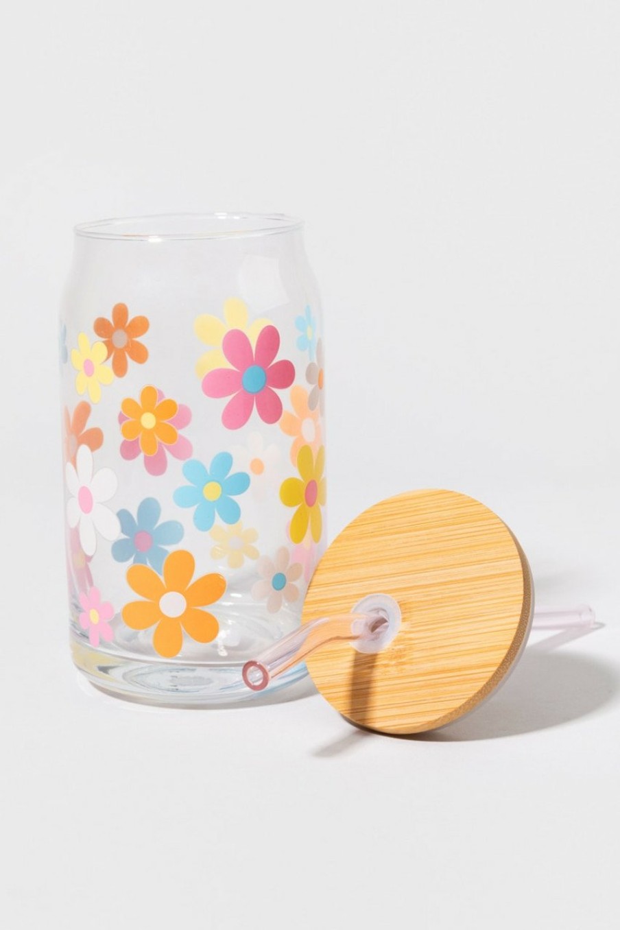 Francesca's Laurel Pattern Glass Can Jar Multi Drinkware