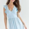 Francesca's Penelope V Neck Waisted Romper Baby Blue Dresses