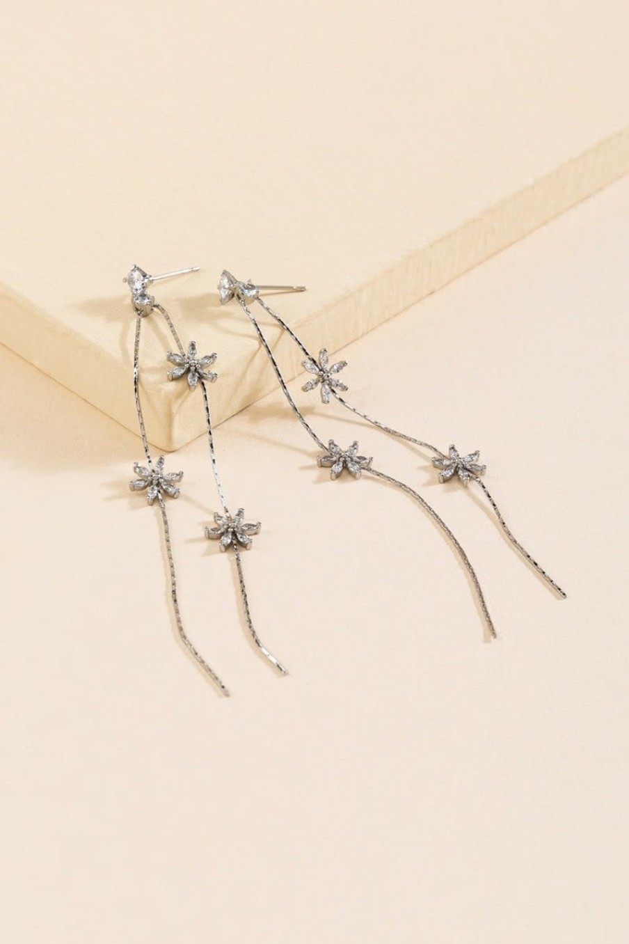 Francesca's Bevin Crystal Flower Linear Drop Earrings Silver Earrings