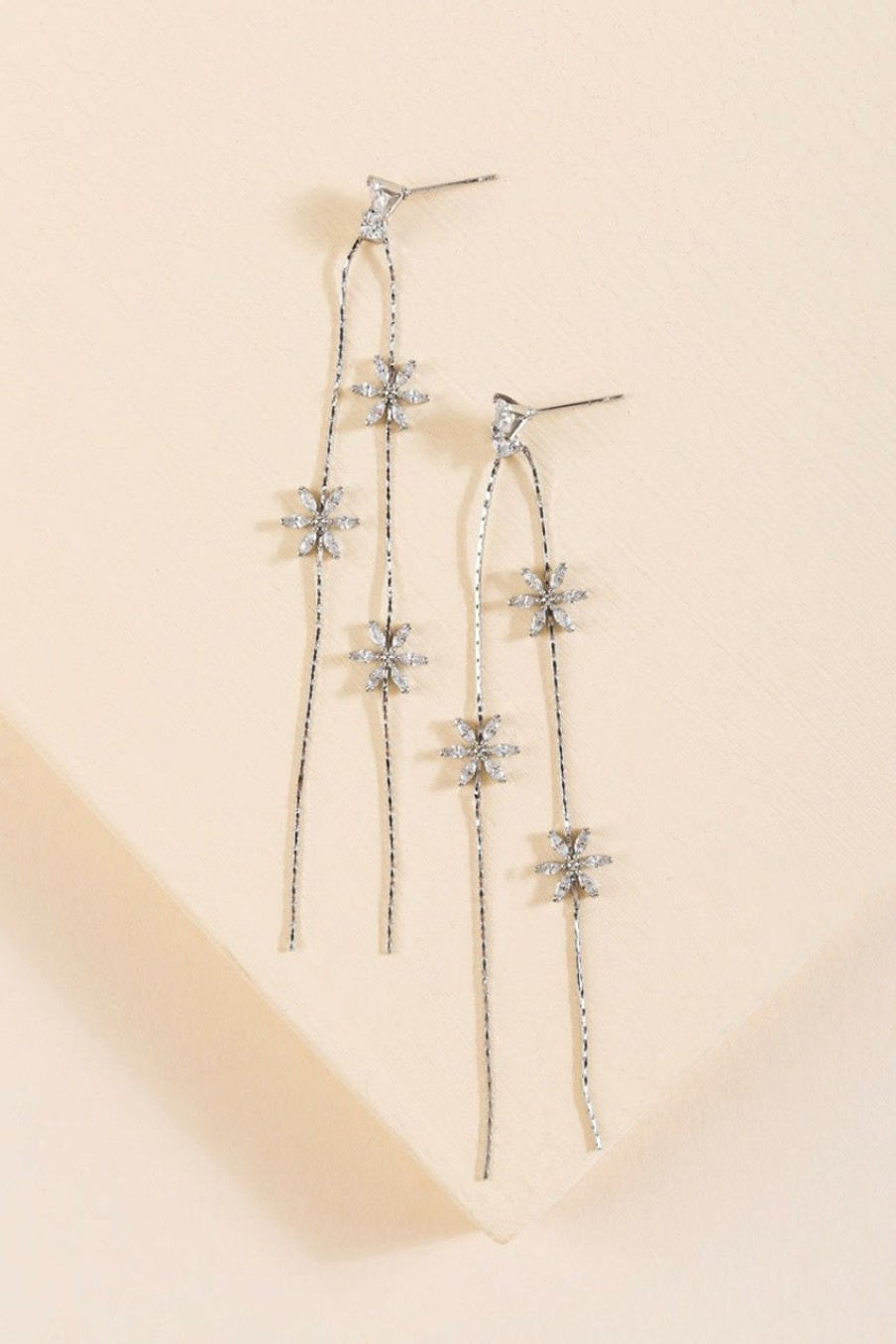 Francesca's Bevin Crystal Flower Linear Drop Earrings Silver Earrings