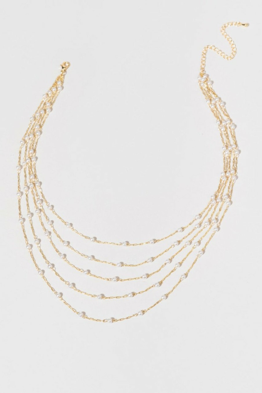 Francesca's Pauline Five Row Pearl Necklace Gold Necklaces