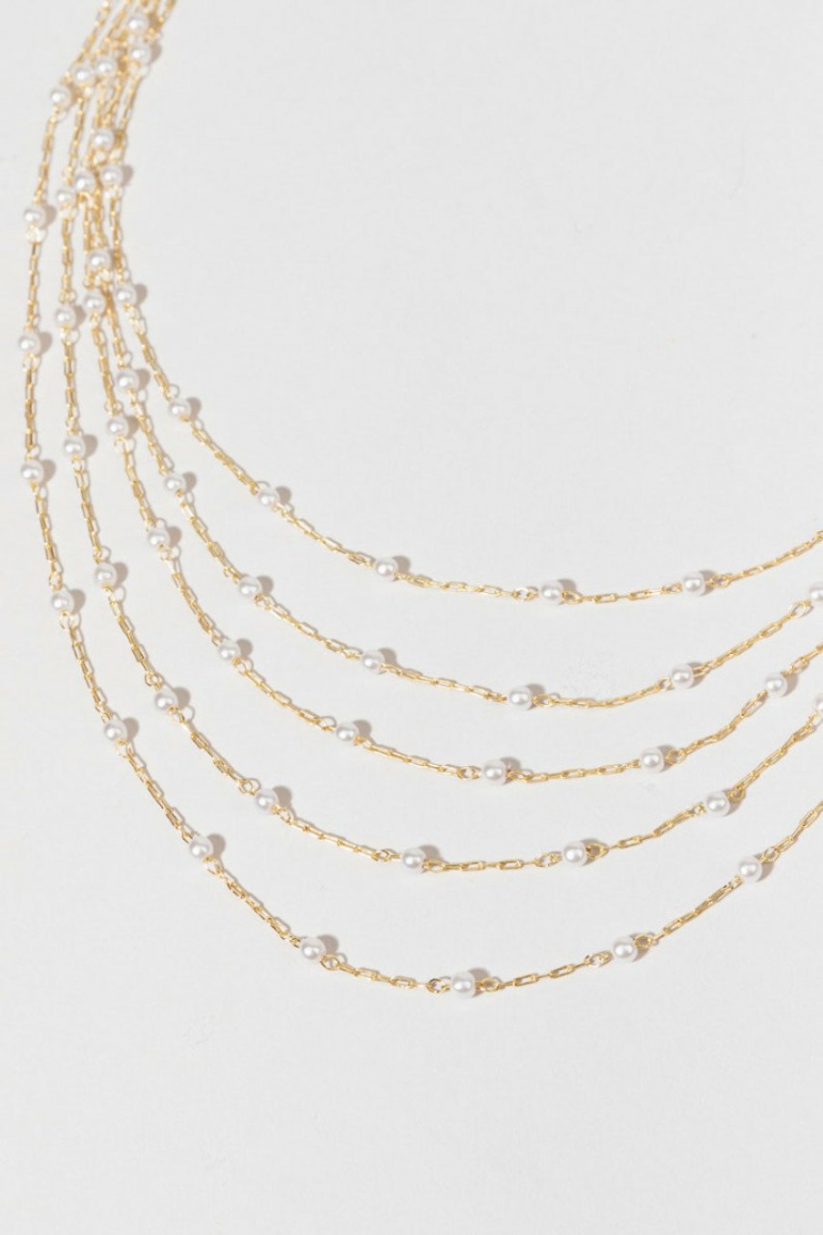 Francesca's Pauline Five Row Pearl Necklace Gold Necklaces