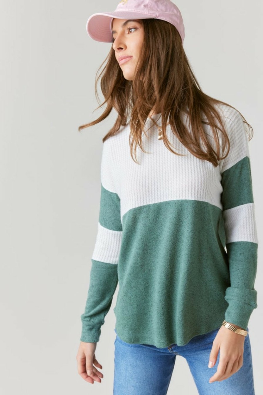 Francesca's Finley Waffle Knit Long Sleeve Top Tops