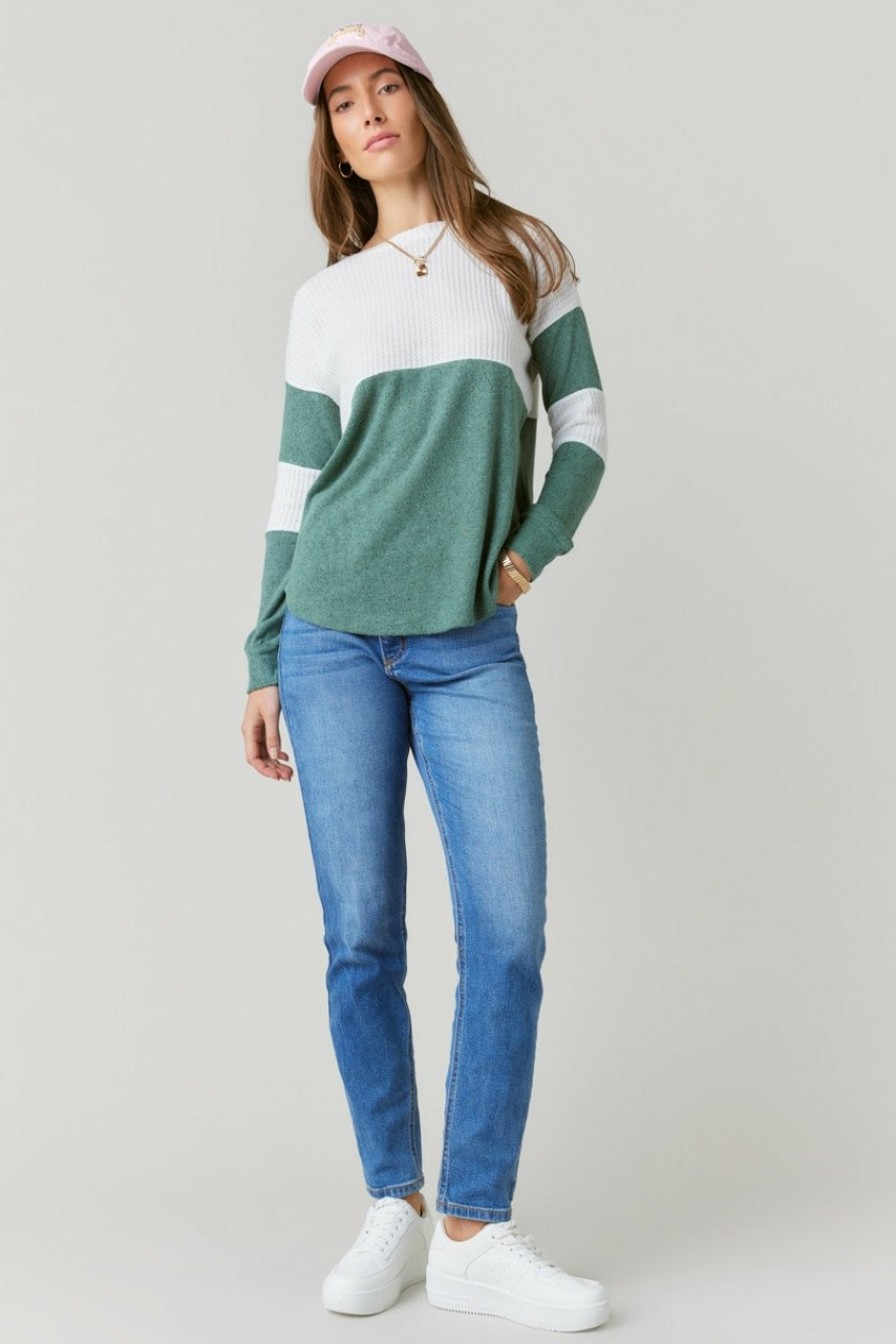 Francesca's Finley Waffle Knit Long Sleeve Top Tops