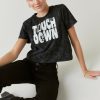 Francesca's Touchdown Acid Wash Graphic Tee Charcoal Tops