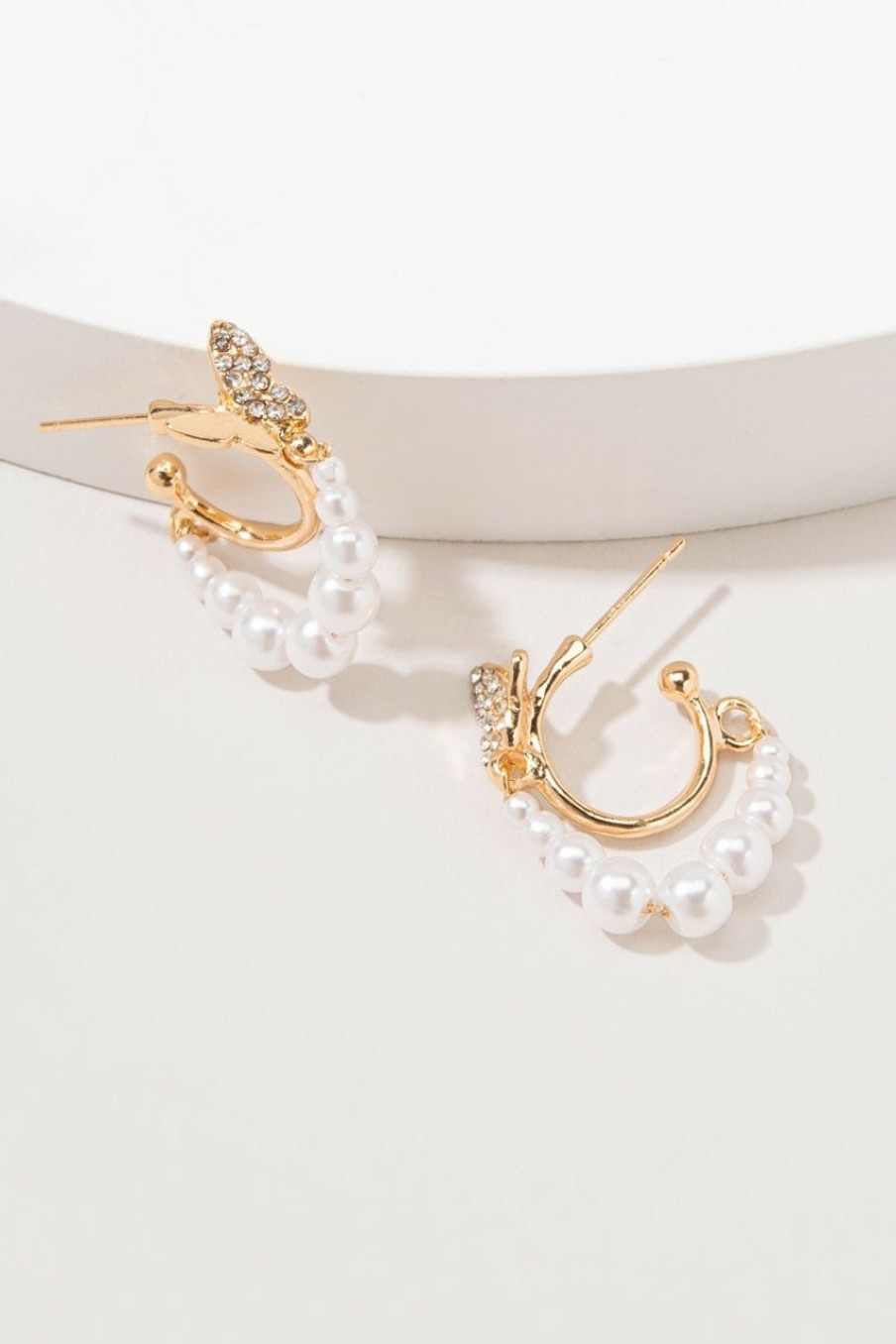 Francesca's Valentina Cz Butterfly Hoop Earrings Pearl Earrings