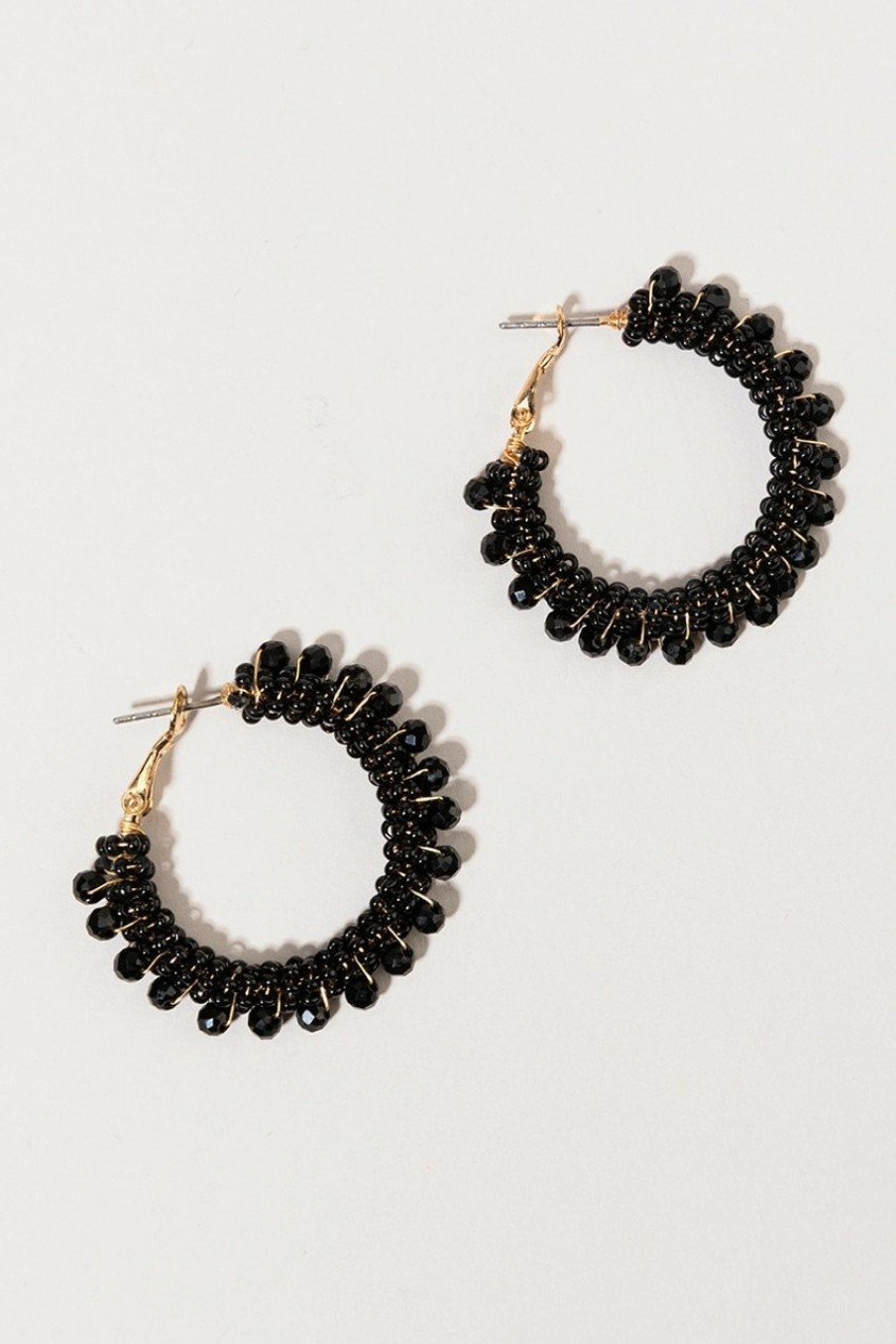 Francesca's Lee Woven Bead Medium Hoop Earrings Black Earrings