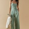 Francesca's Marisah Bow Back Linen Jumpsuit Dresses