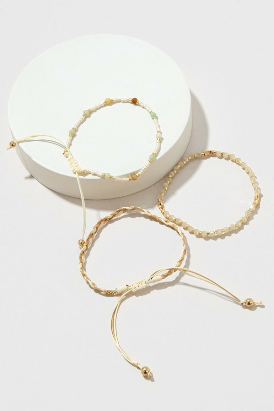 Francesca's Karina Pull Tie Thread Bracelets Set Natural Bracelets