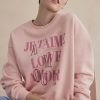 Francesca's Je Taime Crewneck Sweatshirt Pink Tops