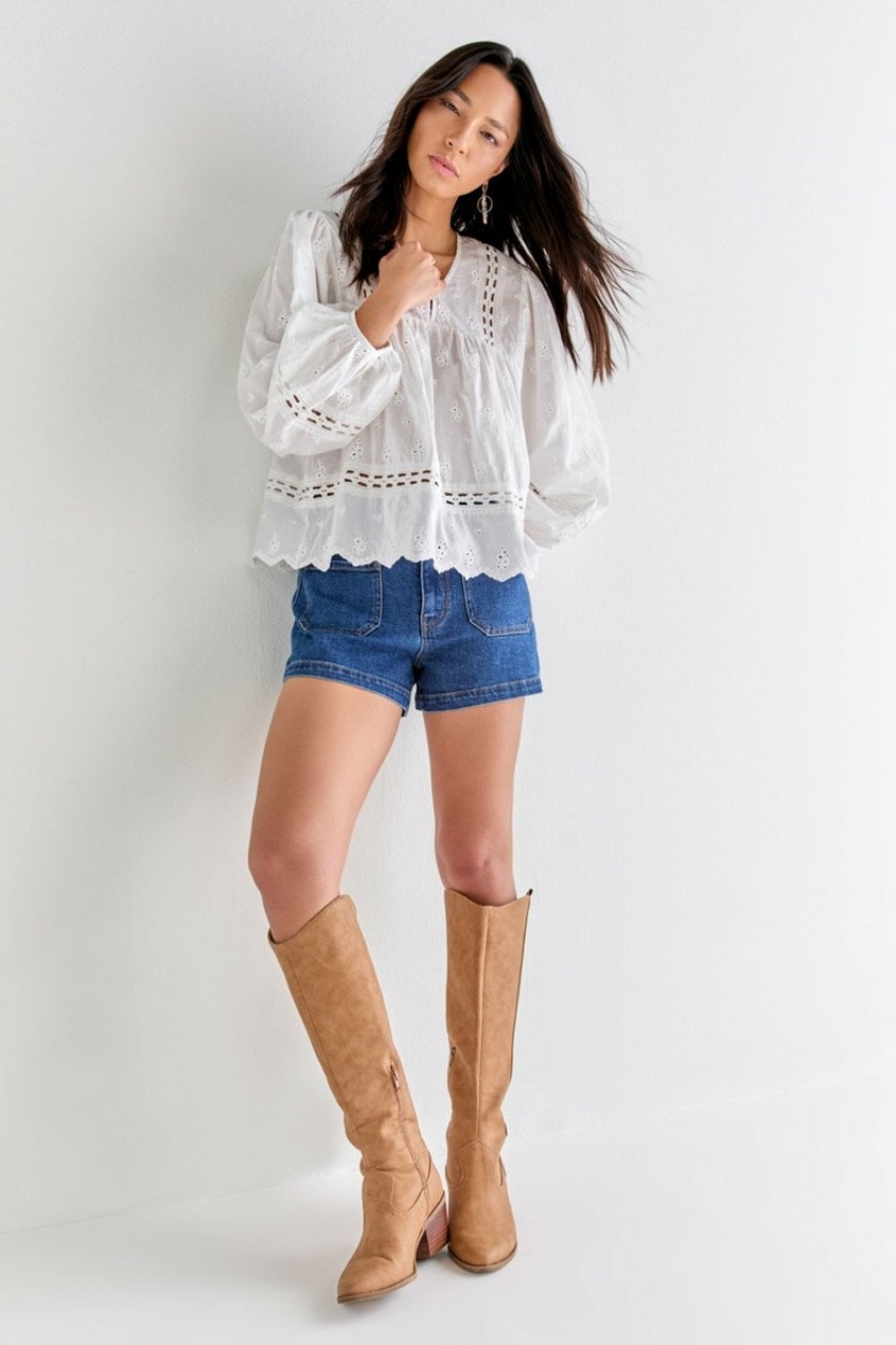 Francesca's Stella Eyelet Blouse White Tops